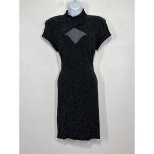 VTG 90s Y2K Night Ways Dress 10 Black Silver Sparkly Sheer Cut Outs Evening